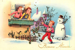 Snowman * Bonhomme De Neige * CPA Illustrateur * Bonne Année Noël * Enfants Boule De Neige Hiver - Otros & Sin Clasificación