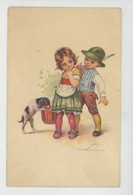 Illustrateur CASTELLI - ENFANTS - DOG - Jolie Carte Fantaisie Enfants Amoureux Et Chien - Castelli