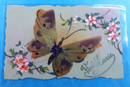Celuloid Papillon. Handmade Handpainted Postcards  Vlinders Butterfly Lot X 4 Cpa - A Systèmes