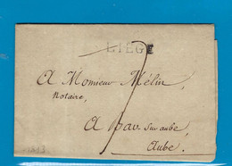 België Voorloper Met Inhoud Van Liege Naar Bay-sur-Aube (Frankrijk) 1813 UNG - 1794-1814 (Periodo Francese)