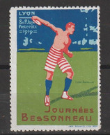 5352 Vignette Cinderella Journées BESSONNEAU LYON 1919 Pentecote Athlétisme Lancer Du Disque Illustr Victor Desmeures - Sports