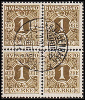 1907. Newspaper Stamps. 1 Øre Olive Wmk. Crown. 4-block. (Michel V1X) - JF521005 - Port Dû (Taxe)