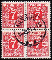 1907. Newspaper Stamps. 7 Øre Red. Wmk. Crown. 4-block. (Michel V3X) - JF521006 - Port Dû (Taxe)