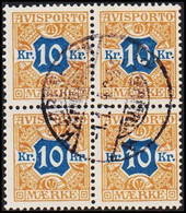 1907. Newspaper Stamps. 10 Kr. Brown/blue Wmk. Crown. 4-block. (Michel V10X) - JF521012 - Port Dû (Taxe)