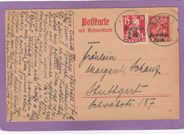 P 127 F.GANZSACHE MIT ZUSATZFRANKATUR  AUS HOF NACH STUTTGART,1920. - Entiers Postaux
