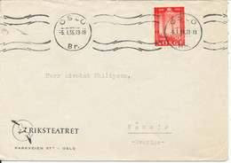 Norway Cover Sent To Sweden Oslo 5-1-1955 Single Franked (Riksteatret) - Brieven En Documenten