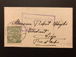 LETTRE MIGNONNETTE TP 5c OBL.31 12 16 LUXEMBOURG GARE Pour La BELGIQUE + Cachet AUSLANDSTELLE - 1907-24 Scudetto