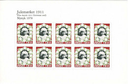 Denmark; Christmas Seals 1911; Reprint/Newprint Small Sheet With 10 Stanps.  MNH(**), Not Folded. - Probe- Und Nachdrucke