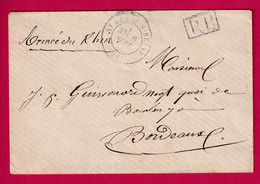 GUERRE 1870 ARMEE DU RHIN CAD ST DENIS SUR SEINE PARIS PP POUR BORDEAUX GIRONDE LETTRE COVER FRANCE - Krieg 1870