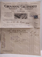 Italy Italia Invoice Fattura GIOVANNI GILARDINI TorinoCalzature Ombrelli Valigie 1921 - Italia