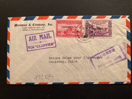 LETTRE Par Avion VIA "CLIPPER" Pour HONG KONG CHINE TP 10c + 8c Surchargé. COMMONWEALTH OBL.NOV 10 1941 MANILA + NOT OPE - Filippine