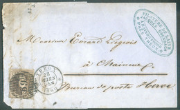 N°10A - Médaillon 10 Centimes Brun Obl. D.69 Sur Lettre Datée De RAINONFOSSE + Càd THEUX * 28 Mars 1860 Vers Chaineux - - 1858-1862 Medaglioni (9/12)