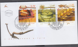ISRAEL - 2004 - BREAD SET OF 3 WITH FULL TABS ON  ILLUSTRATED FDC - Cartas