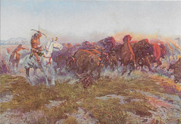 Carte De Voeux Souhaits - Selon Tableau Peinture De Charles Russell - 1912 - Indiens - Chasse Aux Bisons - - Non Classés