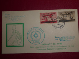PHILIPPINES FDC 1-23-1943 Surchargés MANILA First Anniversary Of The Philippine Executive Commission - Philippines