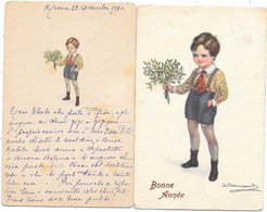 S.BOMPARD  Bonne Année - 2 Cartes -Garçon Au Bouquet De Gui Et Bas 1917 Et 1920 -  Uff.stampa Milano  909-6 & 589 M3 - Bompard, S.