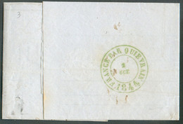 Lettre De ST QUENTIN (FR) Le 2 Octobre 1844 Vers Mons - Verso Cachet Dc Vert FRANCE PAR QUIEVRAIN  - TB - 19515 - Doorgangstempels