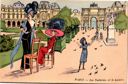 75 PARIS - Les Tuileries Et Le Louvre   - Femmes à Chapeaux - Illustrateur NAILLOD Charles - Série 37 - Naillod