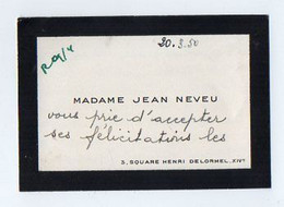 VP19.819 - PARIS 1950 - CDV - Carte De Visite - Madame Jean NEVEU - Visiting Cards