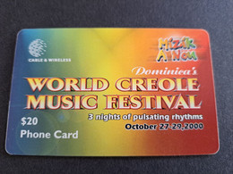 DOMINICA / $20 CHIPCARD  WORLD CREOLE MUSIC FESTIVAL 2000       Fine Used Card  ** 10026 ** - Dominica