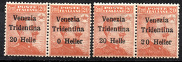876.AUSTRIA,ITALY,VENEZIA-TRIDENTINA,SASS.30c. MH,30d X 2 & 30e MNH,2 PAIRS - Trento & Trieste