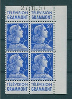 !!! 20 F MARIANNE DE MULLER BLOC DE 4 AVEC PUBS GRAMMONT  - GRAMMONT ET COIN DATE NEUF ** - 1950-1959