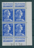 !!! 20 F MARIANNE DE MULLER BLOC DE 4 AVEC PUBS GRAMMONT  - GRAMMONT ET COIN DATE NEUF ** - 1950-1959