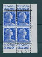 !!! 20 F MARIANNE DE MULLER BLOC DE 4 AVEC PUBS GRAMMONT  - GRAMMONT ET COIN DATE NEUF ** - 1950-1959