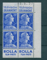 !!! 20 F MARIANNE DE MULLER BLOC DE 4 AVEC PUBS GRAMMONT  - ROLLA ET COIN DATE NEUF ** - 1950-1959