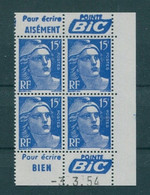 !!! 15 F MARIANNE DE GANDON BLOC DE 4 AVEC PUBS POINTE BIC ET COIN DATE NEUF ** - 1950-1959