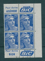 !!! 15 F MARIANNE DE GANDON BLOC DE 4 AVEC PUBS POINTE BIC ET COIN DATE NEUF ** - 1950-1959