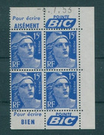 !!! 15 F MARIANNE DE GANDON BLOC DE 4 AVEC PUBS POINTE BIC ET COIN DATE NEUF ** - 1950-1959