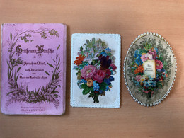 Cartes Gaufrées Vœux Fleurs Decoupis Années 1880 - Bloemen