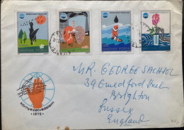 HUNGARY 1975, POLLUTION OF WATER,RIVER,ART,SMOKE ,HEALTH 4 STAMPS,COVER TO ENGLAND - Brieven En Documenten