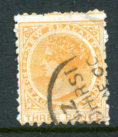 New Zealand 1882-1900 Second Sideface - Wmk. 7mm - P.11 - 3d Orange Used (SG 240b) - Usados