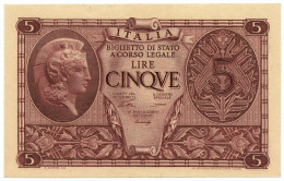 5 LIRE BIGLIETTO DI STATO ATENA LUOGOTENENZA UMBERTO VENTURA 23/11/1944 QFDS - Andere