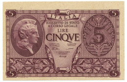 5 LIRE BIGLIETTO DI STATO ATENA LUOGOTENENZA UMBERTO VENTURA 23/11/1944 QFDS - Andere