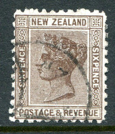 New Zealand 1882-1900 Second Sideface - Wmk. 7mm - P.11 - 6d Black-brown Used (SG 243a) - Usados