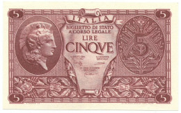 5 LIRE BIGLIETTO STATO ATENA LUOGOTENENZA UMBERTO CAVALLARO 23/11/1944 FDS - Sonstige