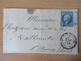 France - Timbre 20c N°22 Sur Devant De Lettre Circulée Entre St Férreol D'Auroure Et St Etienne En 1864 - GC 3592 - 1849-1876: Classic Period