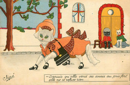 Chat Humanisé * CPA Illustrateur JIPE Jipé * Femme Dame Mode Robe Chapeau Sac à Main * Chats Cat Cats Katze - Katten