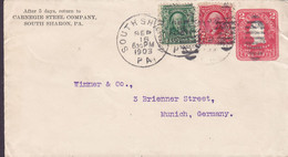 United States Uprated Postal Stationery Ganzsache PRIVATE Print CARNEGIE STEEL COMPANY, SOUTH SHARON Pa. 1903 Germany - 1901-20