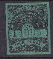 GB Parcel 'Frank Stamp'  Liverpool 4d Green . Imperforate. - Revenue Stamps