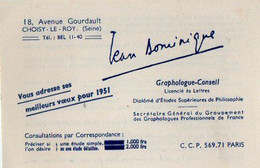 VP19.858 - CHOISY - LE - ROY ( Seine ) 1951 - CDV - Carte De Visite - Mr Jean DOMINIQUE Graphologue - Conseil - Cartoncini Da Visita