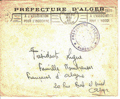 1946 - Lettre Franchise De La Préfecture D'Alger Pour Alger - Oblit RBV "ADHEREZ TOUS A L'ASSO.. POUR L'INDOCHINE" - Algerien (1962-...)