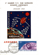 1962 - Andorre - 1ere LIAISON T.V. PAR SATELLITE EUROPE-AMERIQUE - Tp N° 165 - Plaquette De Luxe - Signature BEQUET - Cartas Máxima