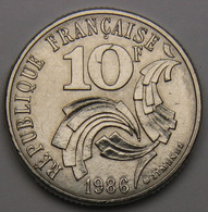 10 Francs Jimenez,1986, Nickel - V° République - 10 Francs