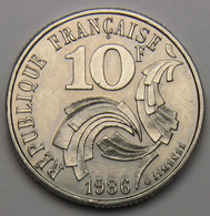 10 Francs Jimenez,1986, Nickel - V° République - 10 Francs