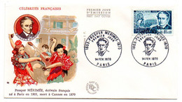 FDC--1970--Personnages Célèbres  Prosper MERIMEE  ( écrivain Français )..........cachet PARIS - 75 ..à Saisir - 1970-1979