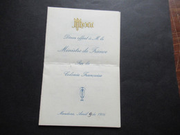 Frankreich / Argentinien Speisekarte Menu / Diner Offert A M. Le Ministre De France Mendoza 9.4.1916 Im Grand Hotel - Menükarten